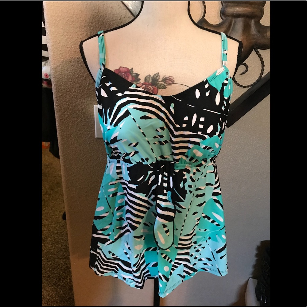 Plus Swim- tankini *top only. Teal Mint tribal size 18